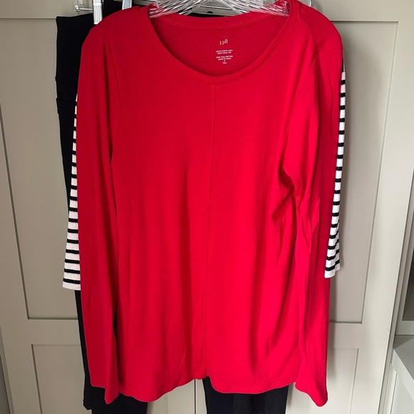 J. Jill Tops - J. Jill Red Long Sleeve Top with Striped Accents